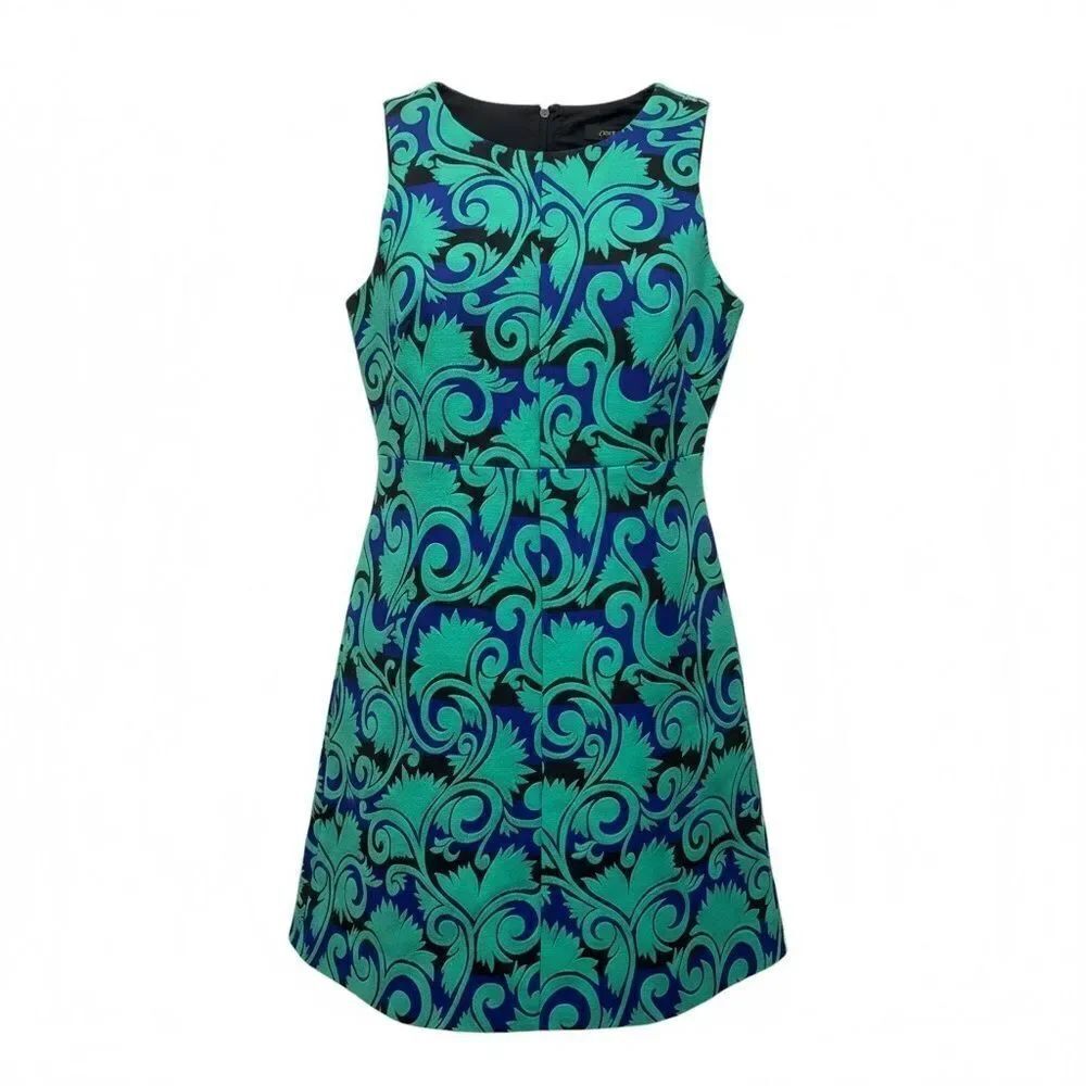 J. Crew Blue and Green Vineyard Jacquard Dress